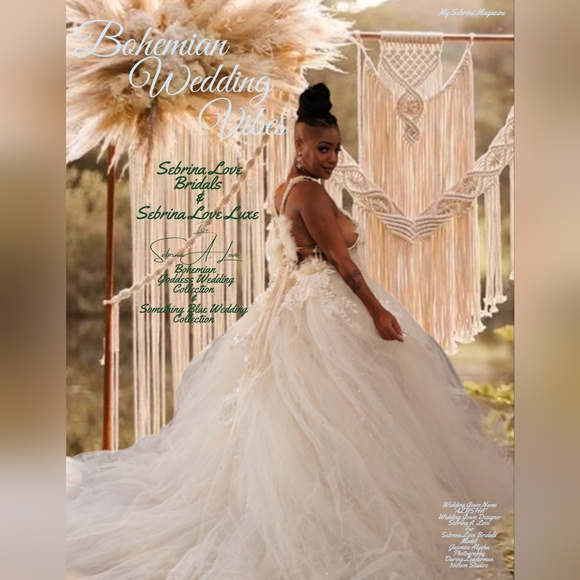 "ALYSHA" Powder Ivory & Blue Macrame Boho Wedding Ballgown Set - Picture 4 of 7